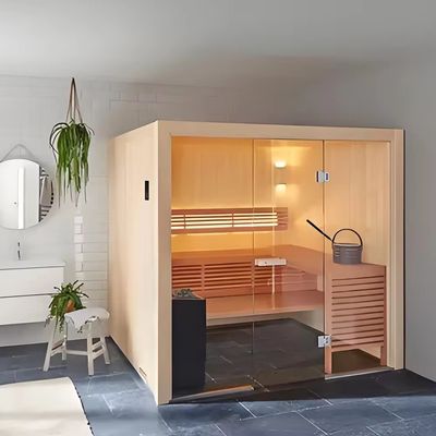 6 X 6 X 7 Rectangular Outdoor Wooden Steam Sauna Cabin Offering Spacious Interior and Steam Distribution for Maximum Comfort